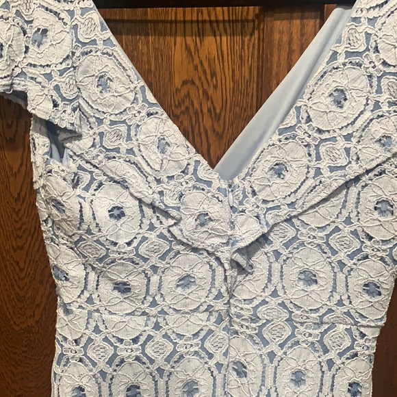 Soprano | Nordstrom Pale Blue Lace Ruffle Neckline Midi Faux Wrap Medium Dress - Picture 5 of 7